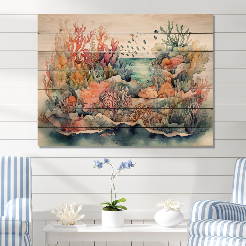 Vibrant récif corallien II sur bois, H 10 po x l 20 po x P 0,78 po