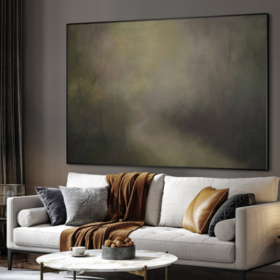 Extra Large Wall Art Fabric Print - Moody Forest Path Dark Nature Scene Lounge Artwork Decor for Living Room or Bedroom - "Frame Assembly Required (Unfinished Frame)"