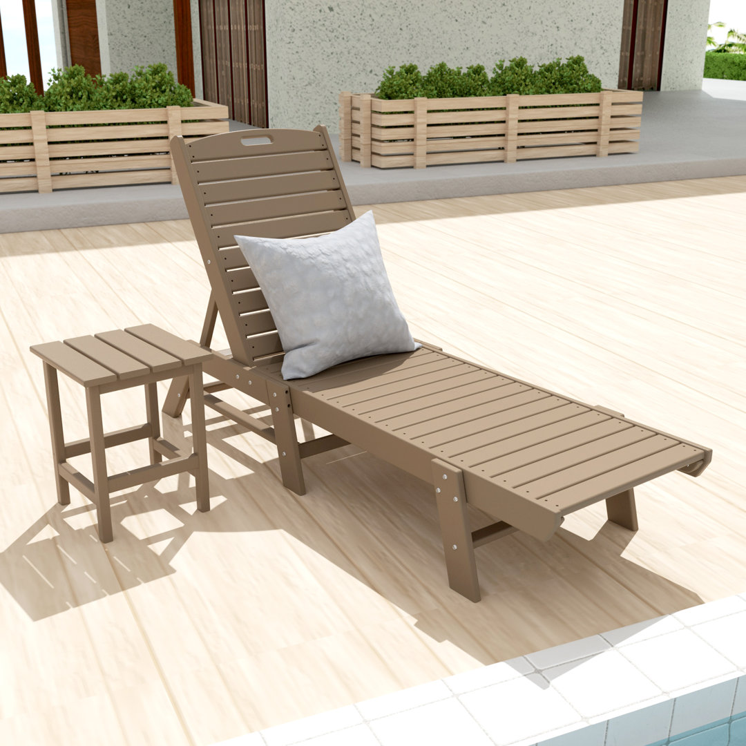 Shavon Outdoor Chaise Lounge with Table Beachcrest Home™ Color: Weatherwood