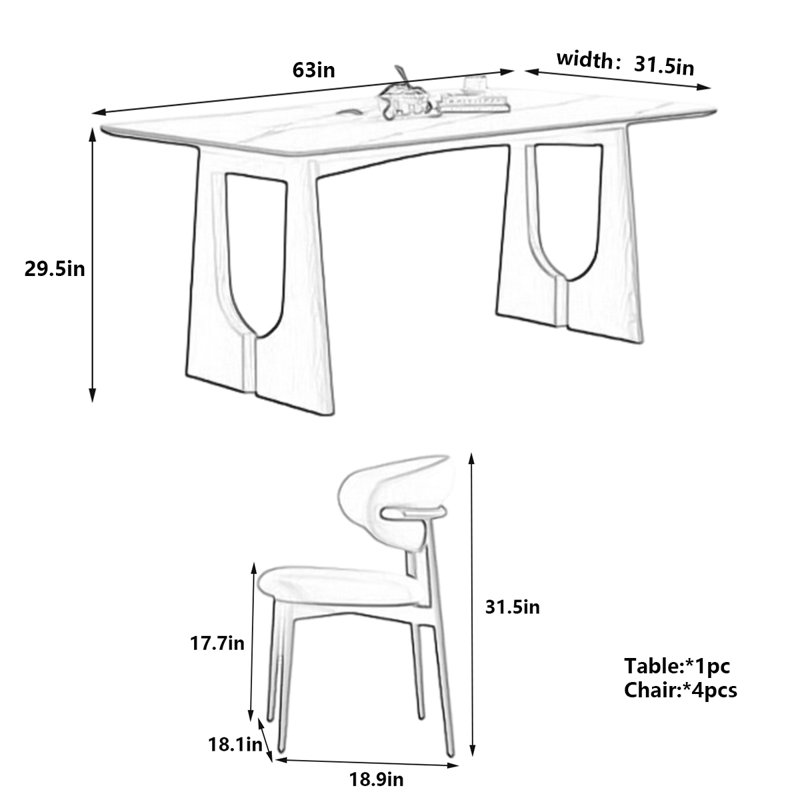 Table de salle à manger Retro, H 29,5 po x L 63 po x l 31,5 po