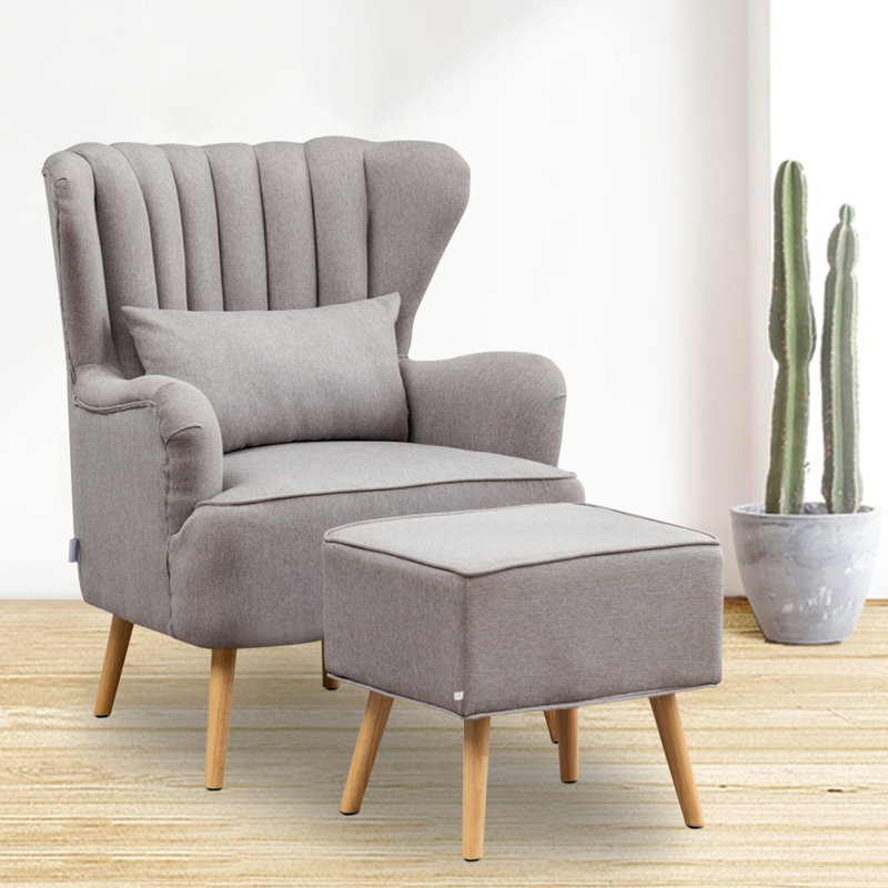 Grey Linen Sofa with Pillow Footstool