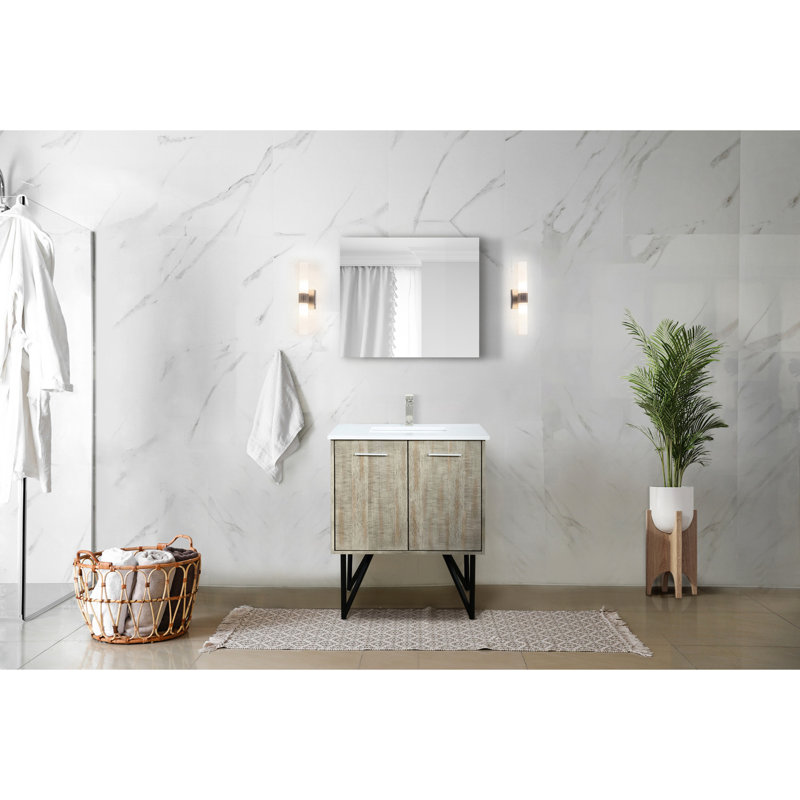 Meuble-lavabo rustique de 76 cm (30 po), surface en marbre reconstitué, robinetterie et miroir de 71 cm (28 po) inclus, comptoir de salle de bain de 51 cm (20 po) de profondeur, bordure décorative