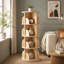 Bibliothèque rotative à 4 niveaux, bibliothèque sur pied ronde avec rangement pivotant à 360 °, étagère en bois pour livres, décorations et jouets, naturel