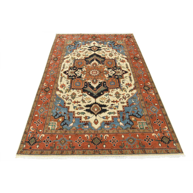One-of-a-Kind Rectangle 9'10" X 14' New Age Wool Area Rug in Blue/Ivory/Orange
