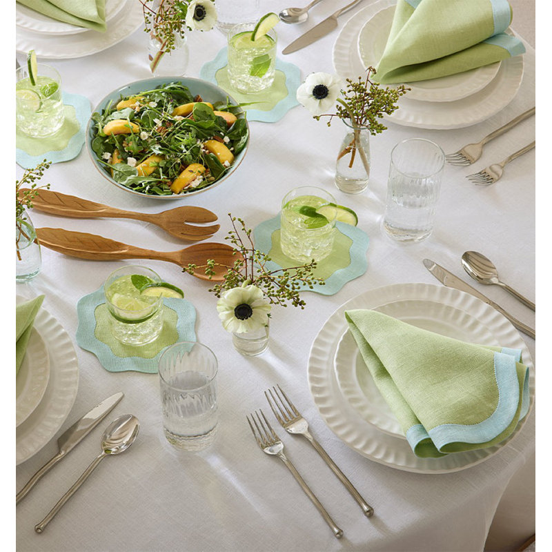 Ondulato Linen Novelty Napkins, Kiwi/Clear Water