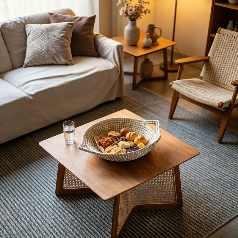 Bol tissé en ruppie maritime avec poignée, parfait pour un décor bohémien et un rangement polyvalent