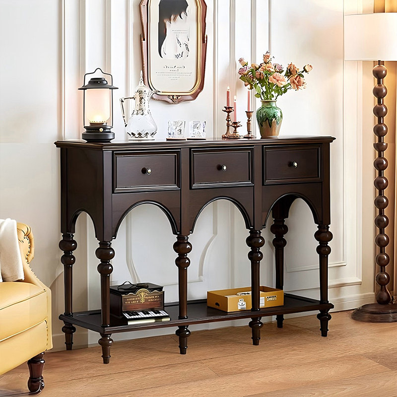 62.99"American-style solid wood brown-coloured entrance table storage rack, 36.22" H x 62.99" W x 13.78" D