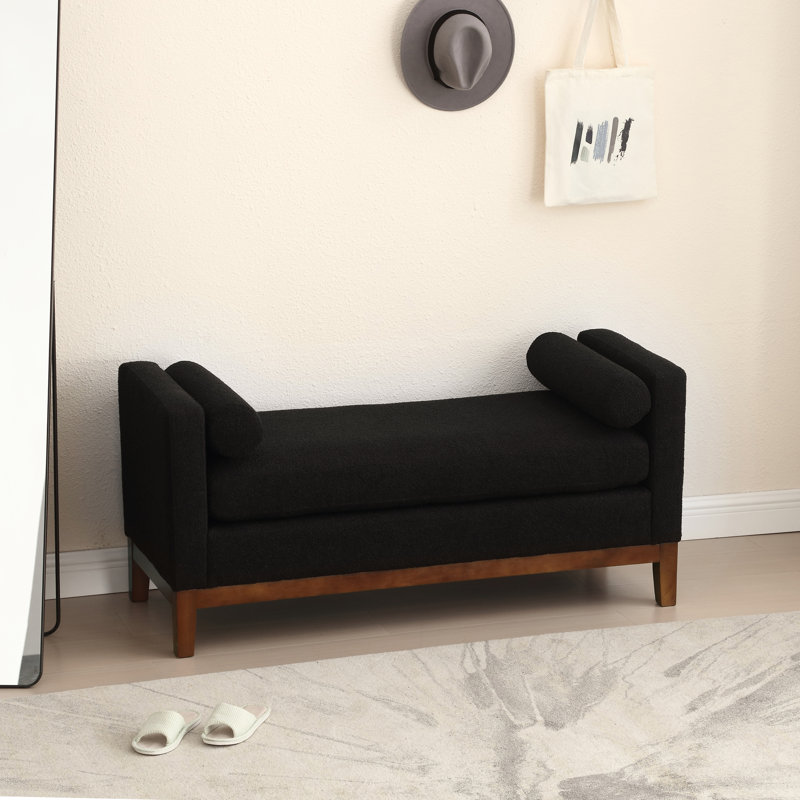 Timsbury Boucle Upholstered Bench, Black/Walnut