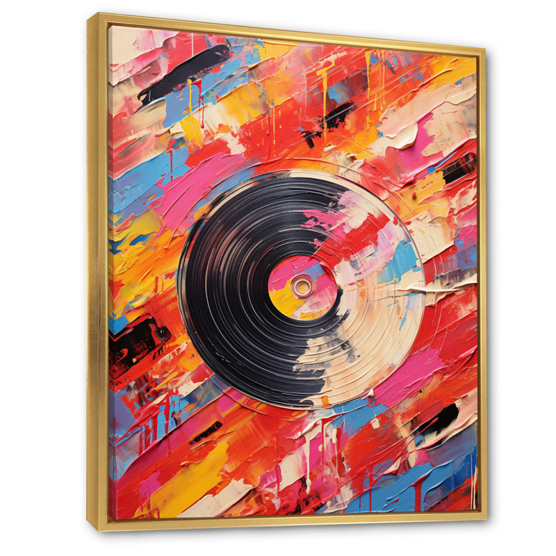Vinyle, impression rythmique sur toile, H 32 po x l 24 po x P 1 po, Cadre flottant doré