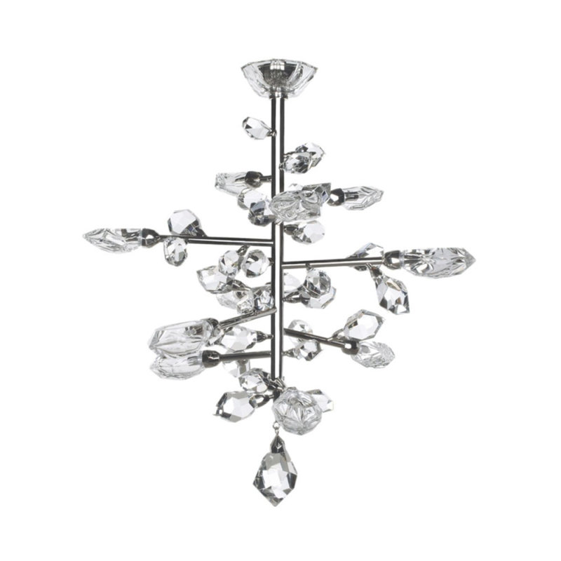Lustre encastré avec détails en cristal Spoutnik Excess Mount Light, Givré, H 31 po x l 44 po x P 44 po, Laiton brossé