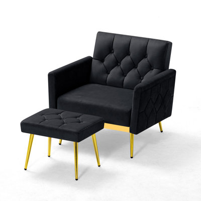 Zianny Velvet Accent Chair with Ottoman
