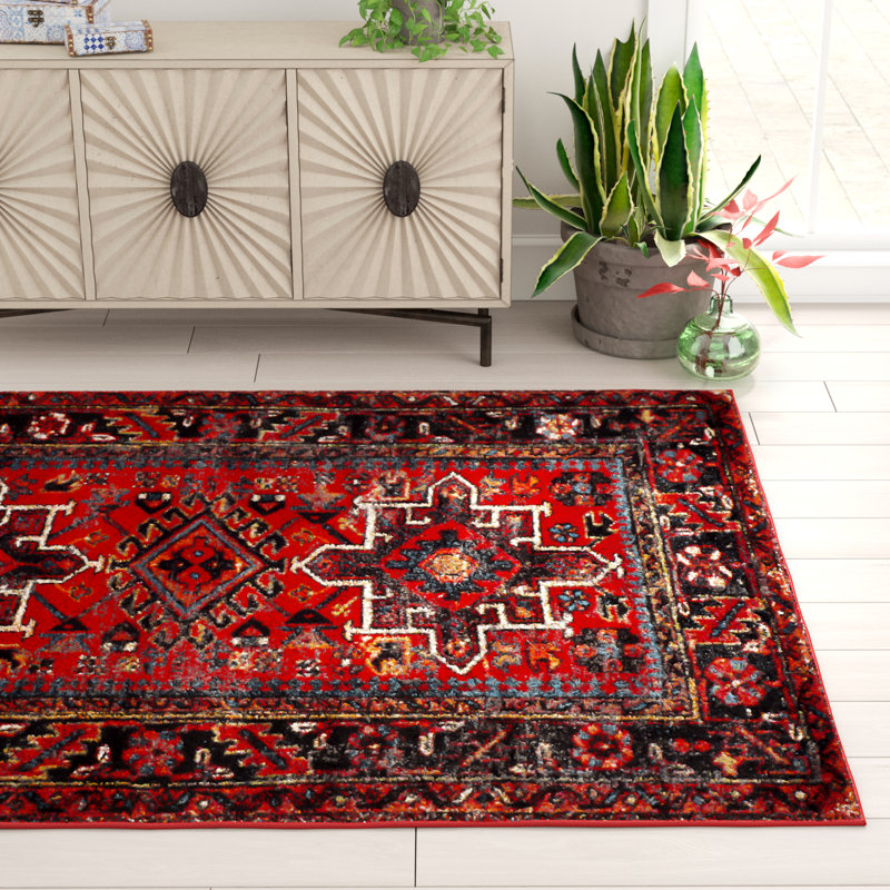 Tapis performance à motif sud-ouest rétro fabriqué à la main Hamadan Amaniya, Rectangle 8 pi x 10 pi