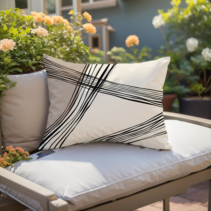 Housse et insert de coussin rectangulaire intérieur / extérieur en polyester filé Cassie, Beige, H 14 po x l 20 po