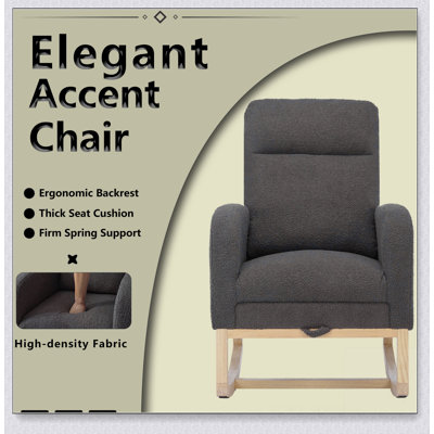 Modern Accent Rocking Chair Rocking Chair with Solid Wood Legs, Upholstered Nursery Glider Rocker, Comfy Armchair with Side Pocket, Living Room Lounge -  George Oliver, 16C75EA7369243DDB7920F1BD1FC2102