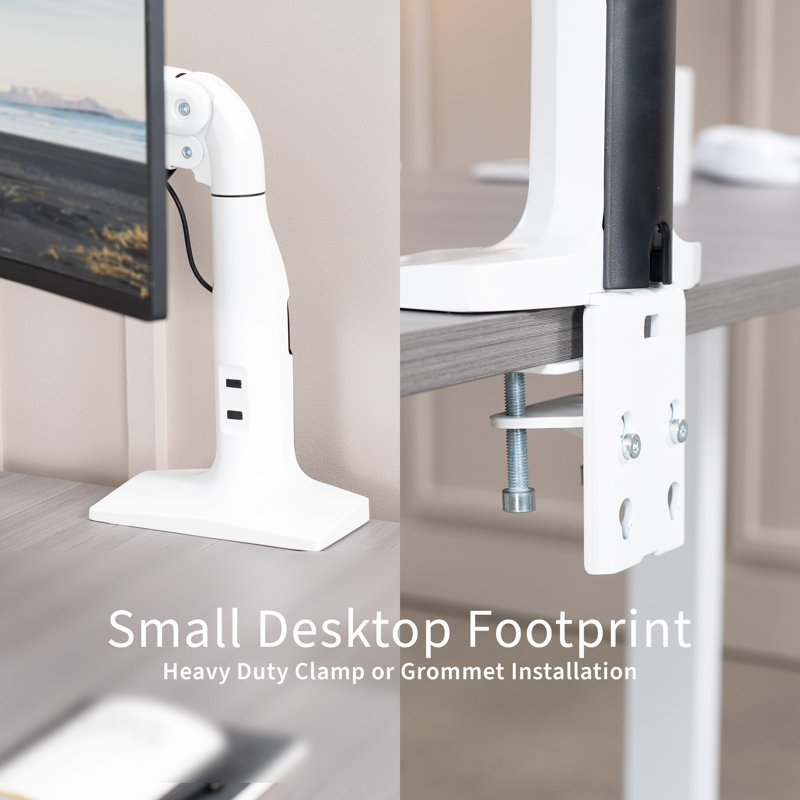 White Aluminum Ultrawide Monitor Desk Mount with Pneumatic Arm
