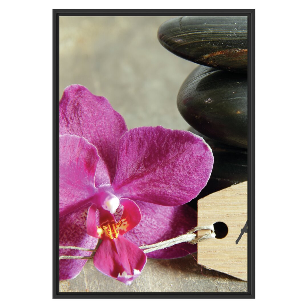 Gerahmtes Wandbild Auszeit Orchidee mit Zen Steinen