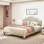 Lit plateforme Queen Size avec tête de lit réglable, revêtement en lin, style moderne et épuré, beige