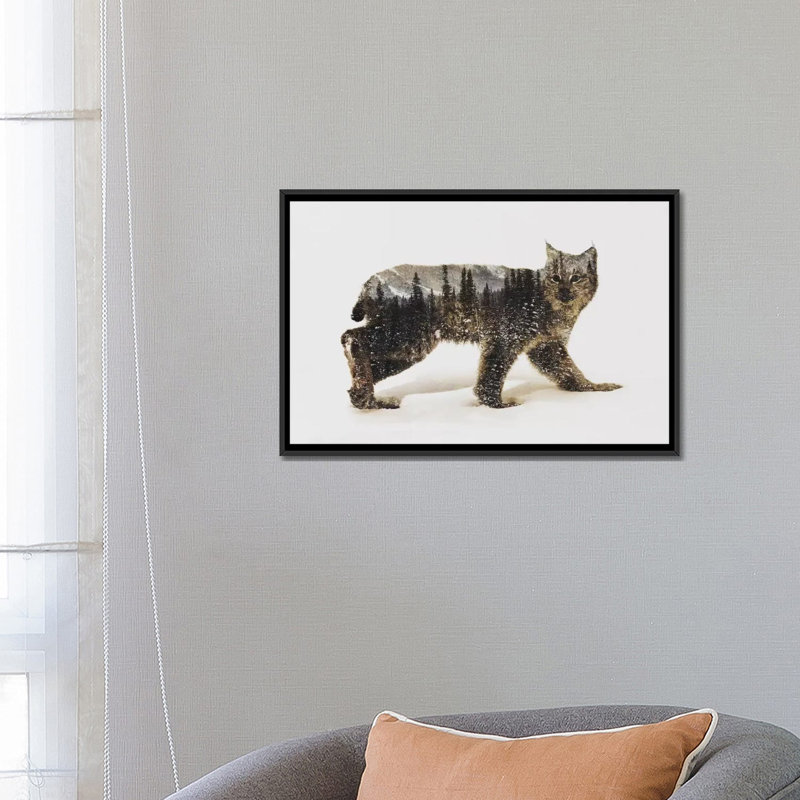 « lynx ii », impression sur toile tendue, H 18 po x l 26 po x P 1,5 po, Toile avec cadre noir, Pas de tapis