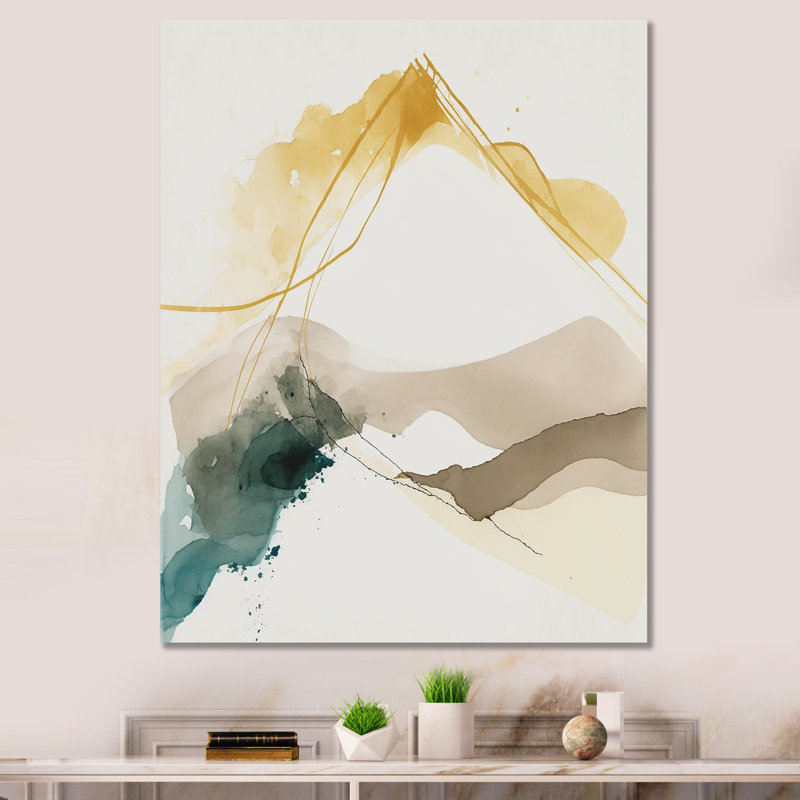 Décoration murale moutarde jaune Secrets II - Encre liquide abstraite en métal, H 20 po x l 12 po x P 1 po