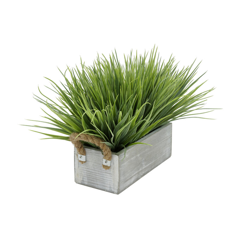 Herbe d'oignon artificielle en pot, Gris, H 9 po x L 15 po x P 10 po, Vert pâle