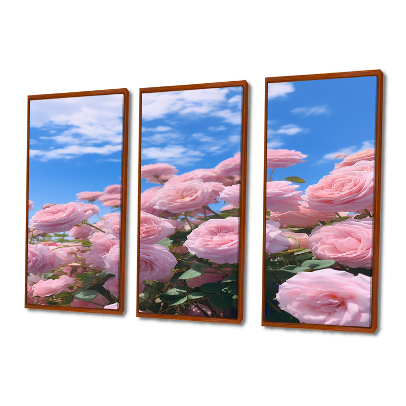 Color - Roses, ensemble d'art mural, H 40 po x l 60 po x P 1 po, Cadre flottant brun