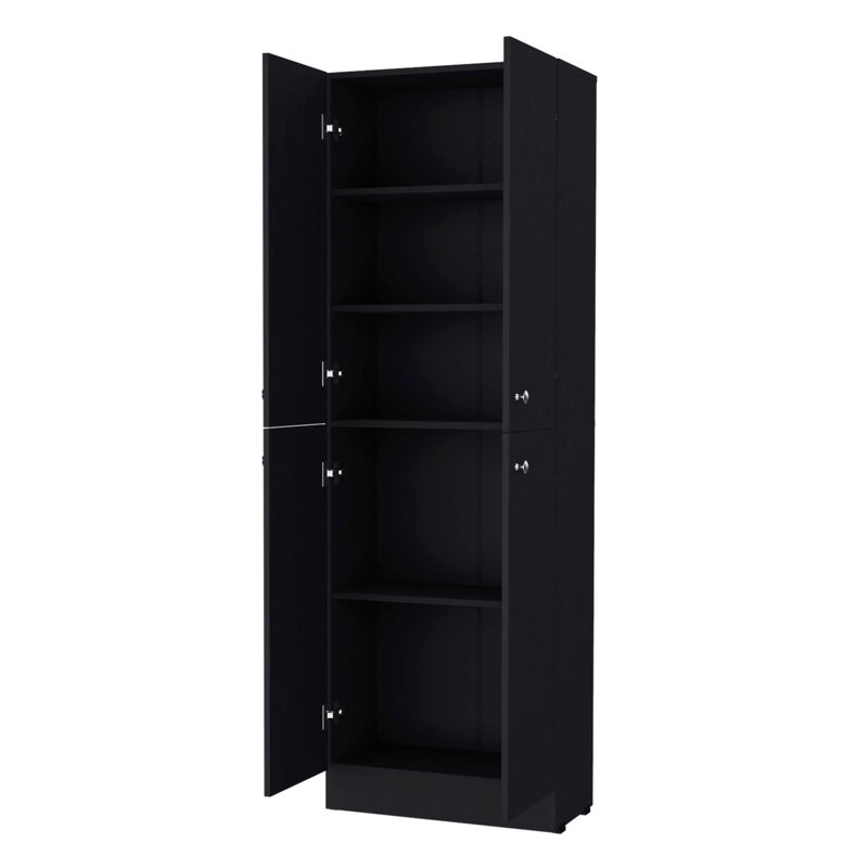 Garde-manger avec 4 portes et 5 tablettes cachées, Noir, noir, noir, noir