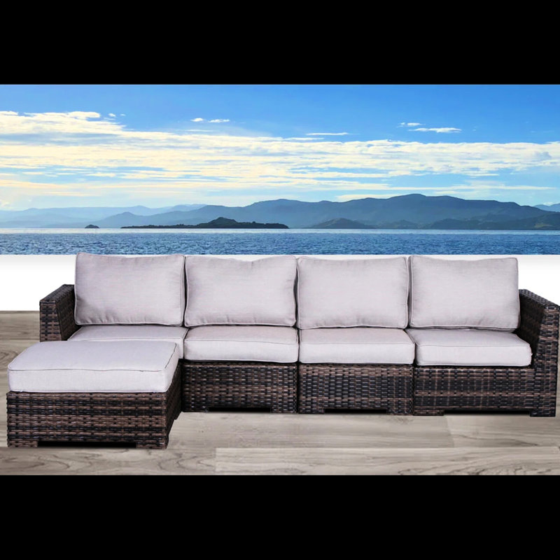 Canapé modulaire d'extérieur tissé à la main de 122 po pour terrasse, avec housses de coussin d'eau, Scratch