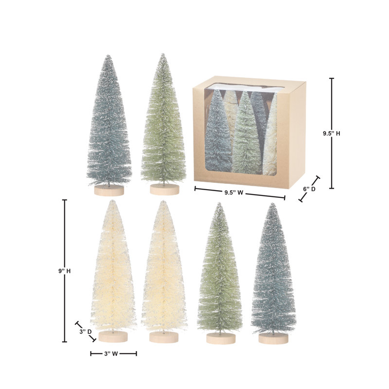 Boîte de 6 arbres de sisal 9 po rétro, Argent / brun / vert