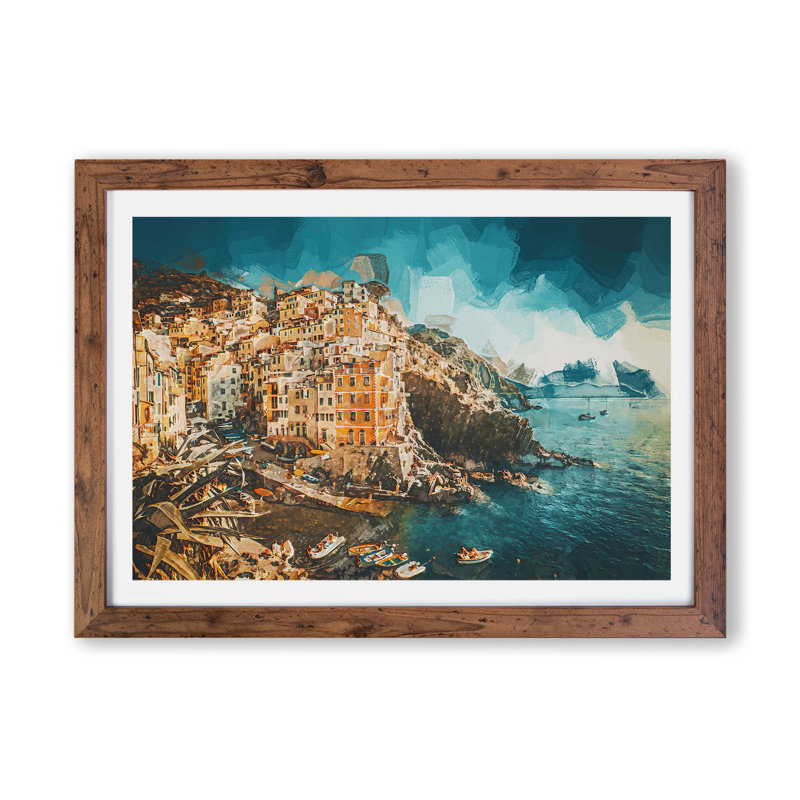Riomaggiore Cinque Terre in Italy - Framed Print, Walnut, 45cm H x 63cm W x 2cm D