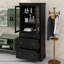 Armoire de salle de bain autoportante contemporaine de 70,1 pouces de hauteur avec 3 tiroirs et portes en verre à fermeture en douceur-1840377262