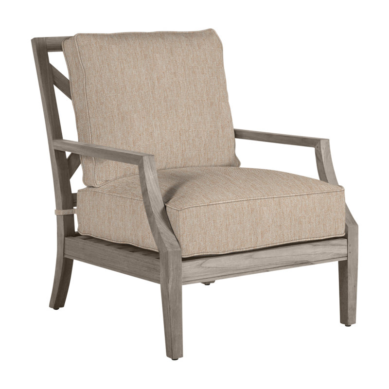 Haley Teak Patio Chair with Cushions, Oyster Teak, Welt + Standard fill, Canvas Sand