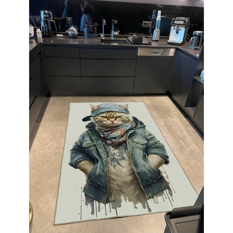 Tapis intérieur / extérieur bleu en polypropylène tissé à la machine Jiram, Rectangle 5 pi 1 po x 7 pi 10 po