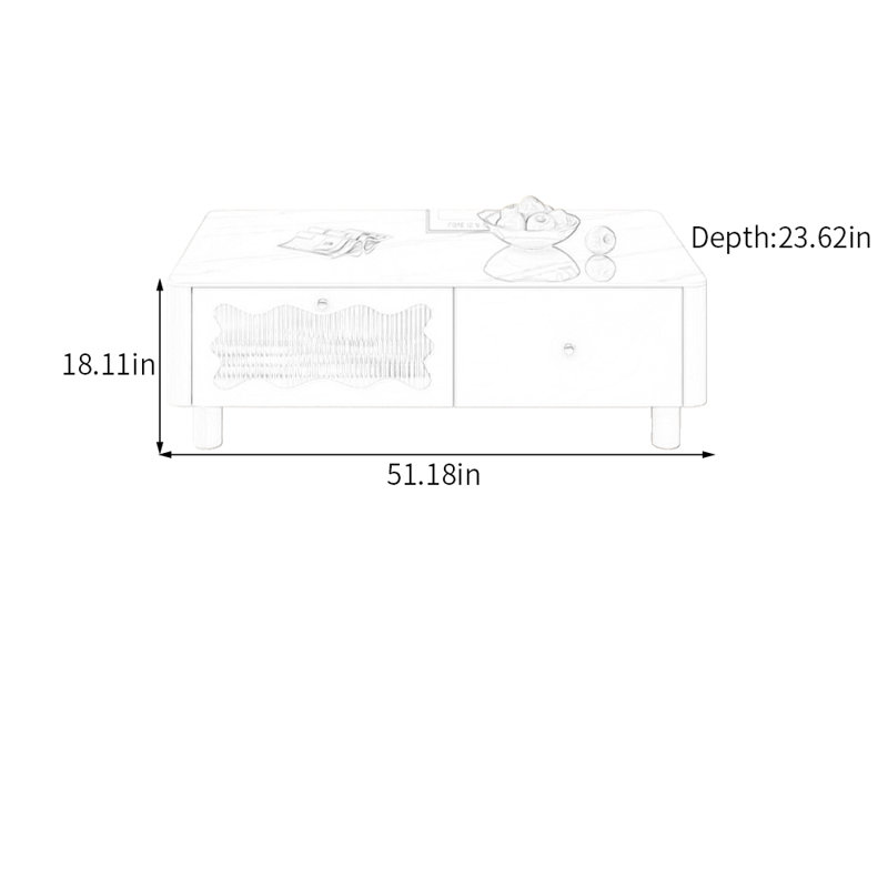 Table basse avec rangement en verre Luxury, H 18,11 po x L 51,18 po x l 23,62 po