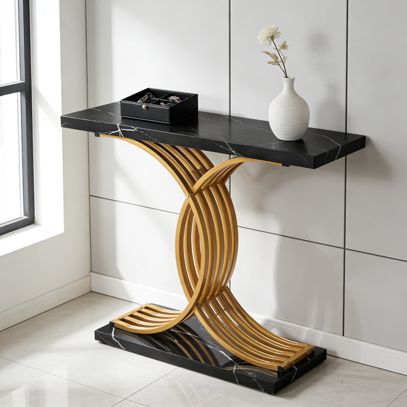 Console moderne étroite pour canapé derrière le canapé, table de canapé mince avec pieds en métal pour le couloir et l'entrée, support décoratif peu encombrant pour le salon, assemblage facile