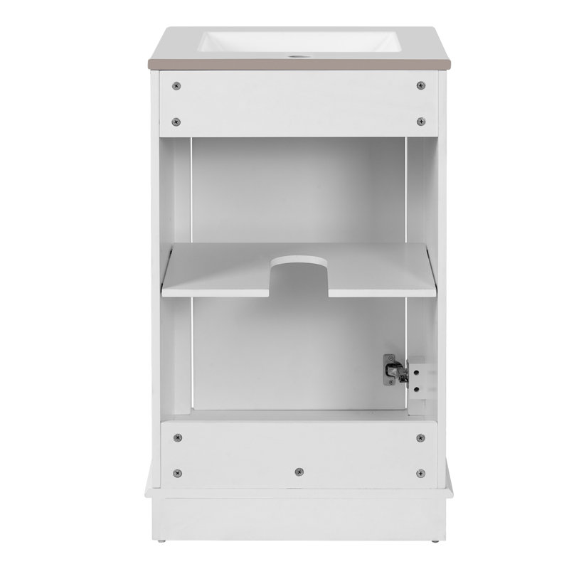 Meuble-lavabo autoportant de 20 pouces avec lavabo en céramique et porte à fermeture en douceur, Blanc