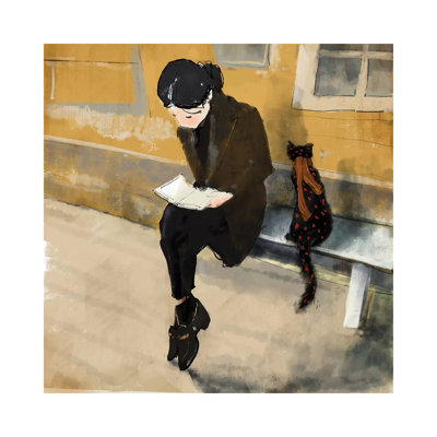 Sad Japanese Books by Anikó Salamon - Wrapped Canvas Painting