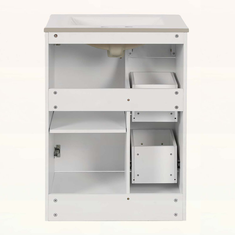 Meuble-lavabo moderne de 24 pouces avec lavabo, tiroirs à fermeture en douceur et tablettes réglables pour les espaces compacts
