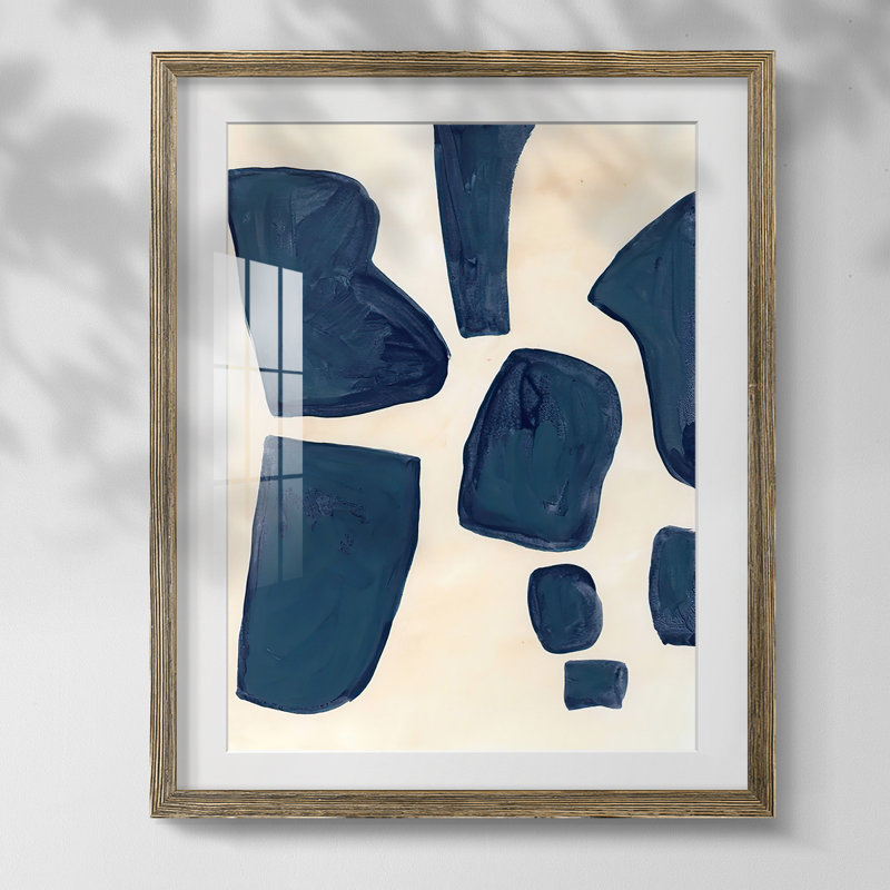 Blue Pieces I Framed On Paper Print, Walnut