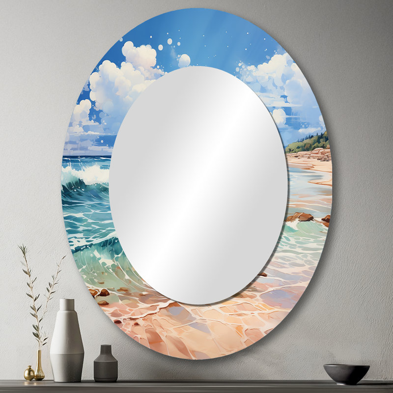 Relaxing Beach Breezes II - Miroir mural ovale bleu sarcelle, 43 po x 33 po