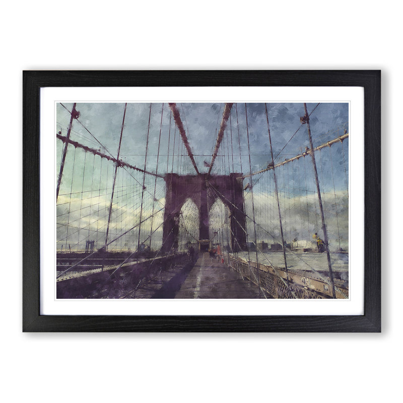 Brooklyn Bridge in New York Vol.2 - Picture Frame Painting, 36cm H x 48cm W x 2cm D, Black