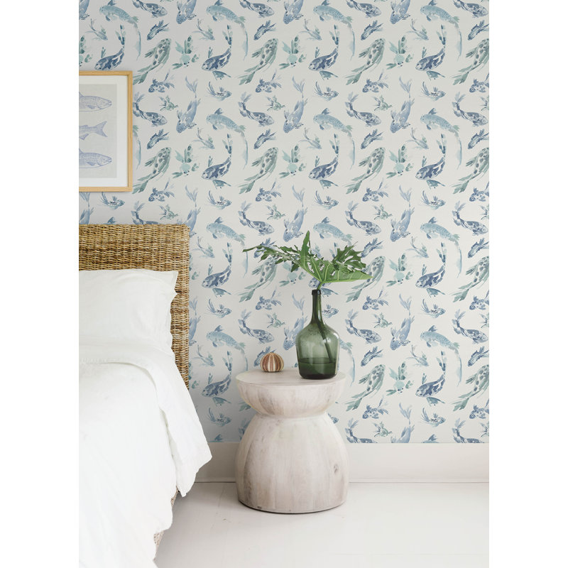 Beach Rose Floral Fruits Wallpaper, Blue 