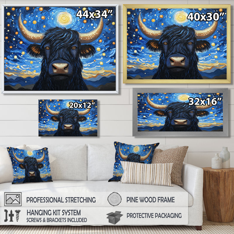«Dynamic Storm of Yak» par Vincent I - art mural Yaks, H 12 po x l 20 po, Impression dans un cadre flottant sans passe-parto