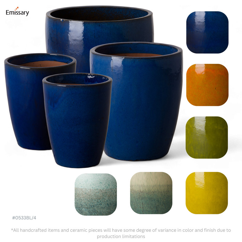 Handmade Ceramic Planter, Blue, 14" H x 11.5" W x 11.5" D