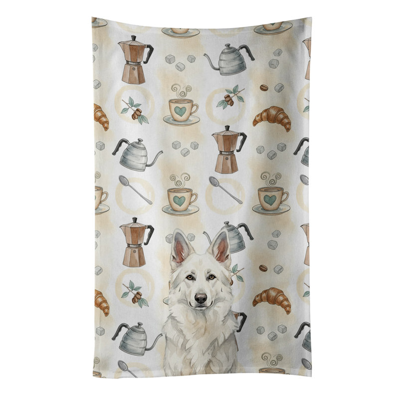 White German Shepherd Coffee Bar Kitchen Towel, White German Shepherd
