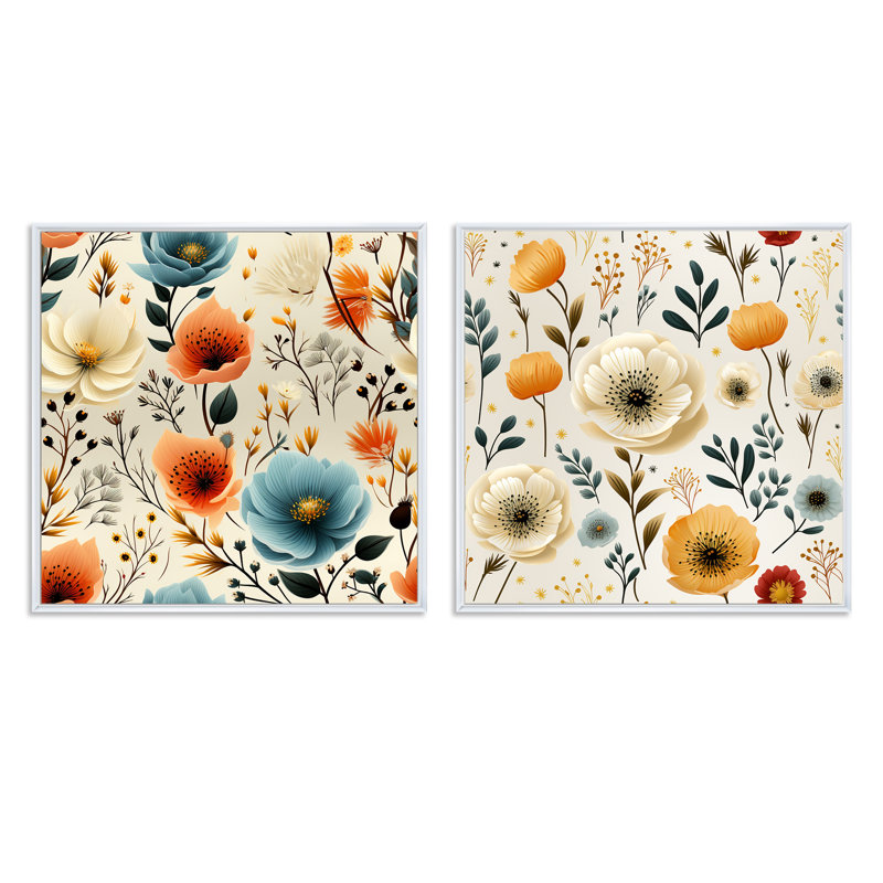 Ludivine - Ensemble de 2 collages carrés floraux, Cadre flottant blanc, H 30 po x l 61 po