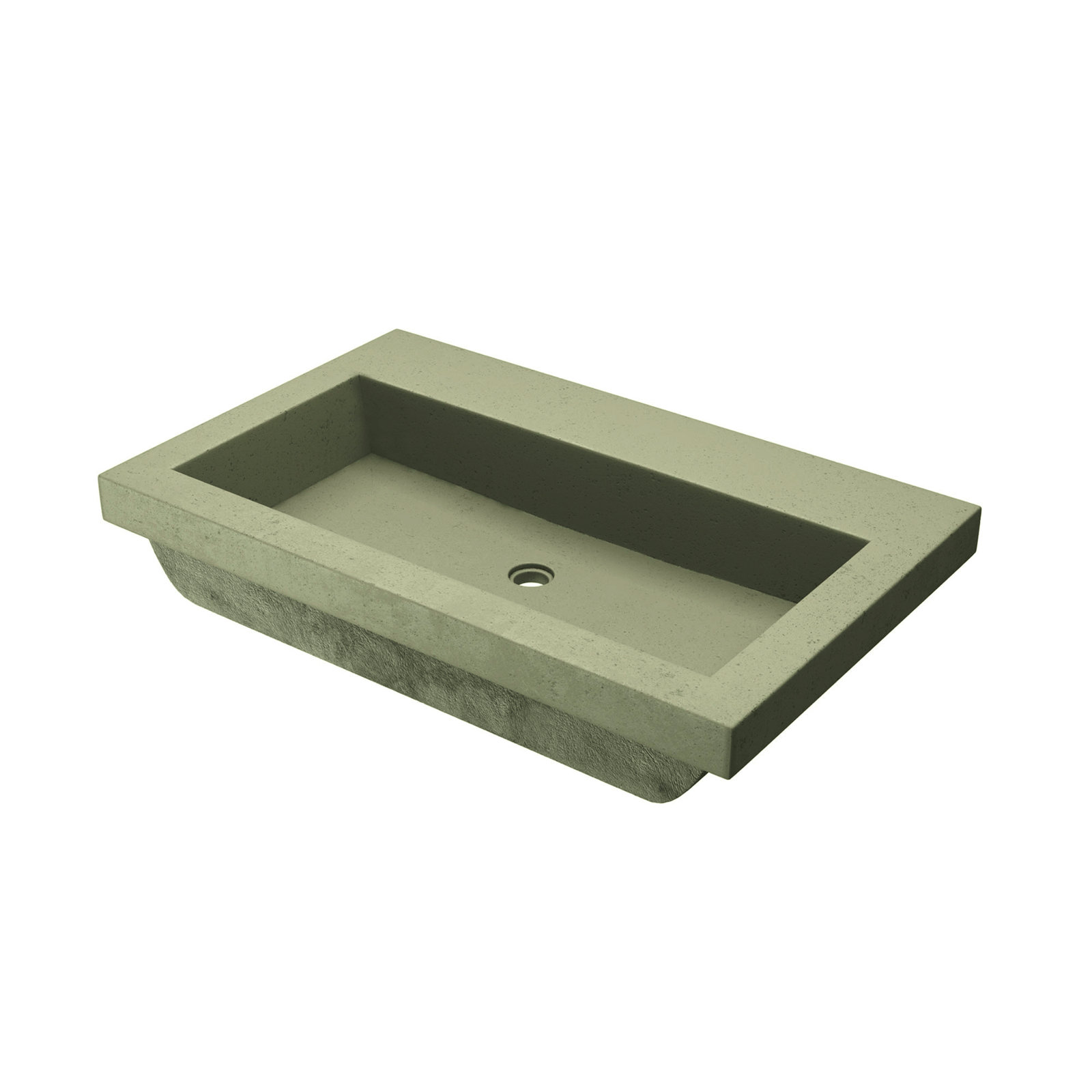 Trough Handmade Rectangular Drop-In Bathroom Sink, Sage, No Faucet Hole