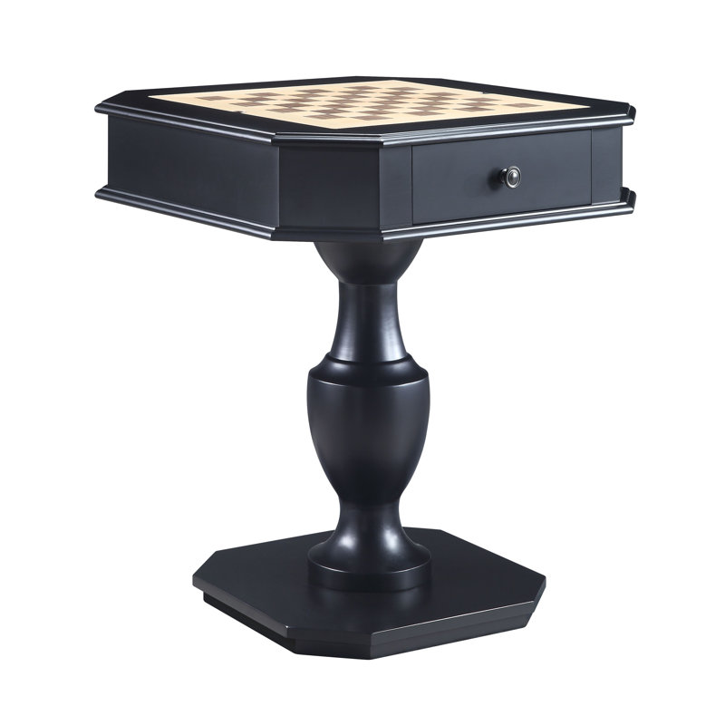 Table multi-jeux 3-en-1 avec tiroirs de rangement Galini - Table de jeu en bois au fini noir pour échecs, dames et backgammon