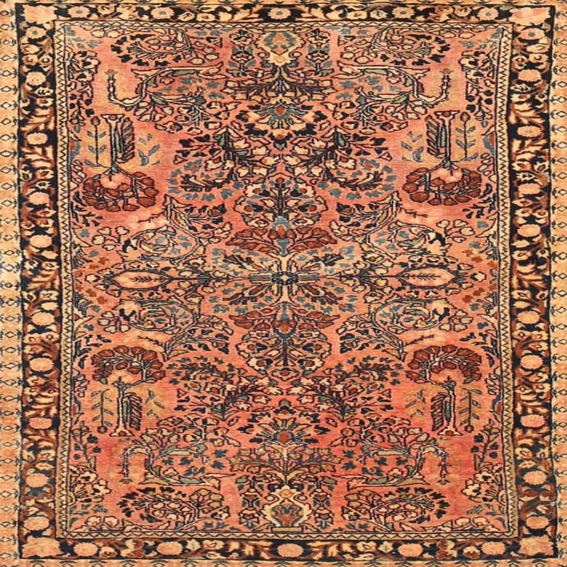 Tapis traditionnel rouge / orange, Rond 4 pi