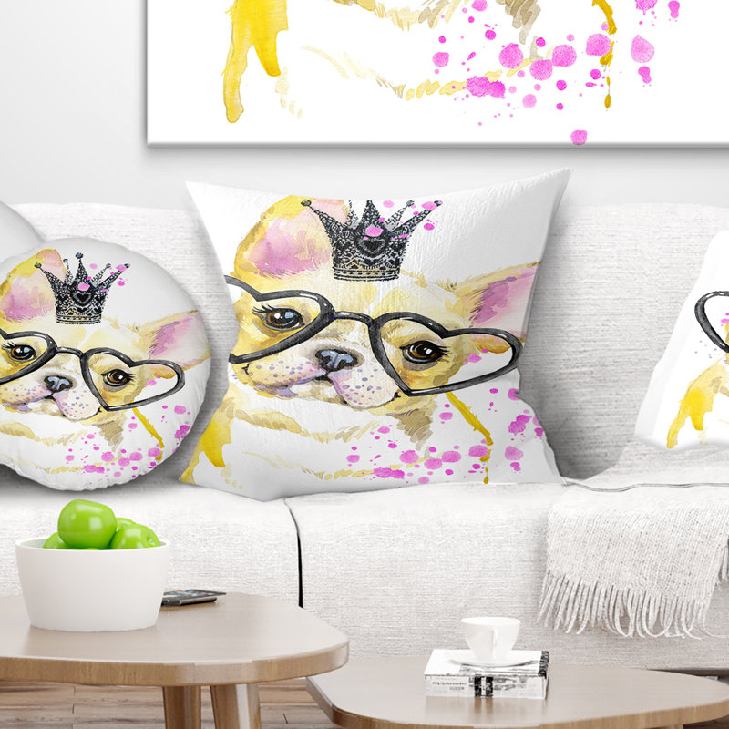 Drôle de chien avec de grands verres - Coussin imprimé animal, 16 po x 1 po, Coussin décoratif