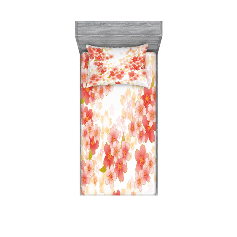 Microfiber Floral Sheet Set, Twin XL Sheet Set with Fitted Sheet